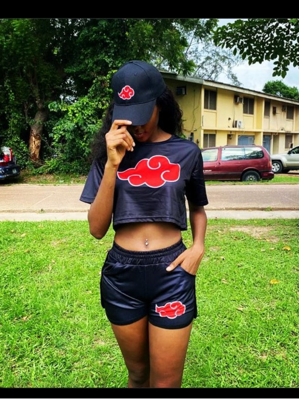 Naruto-themed Akatsuki cloud pajama 2 piece set black/red - Picture 2 of 14